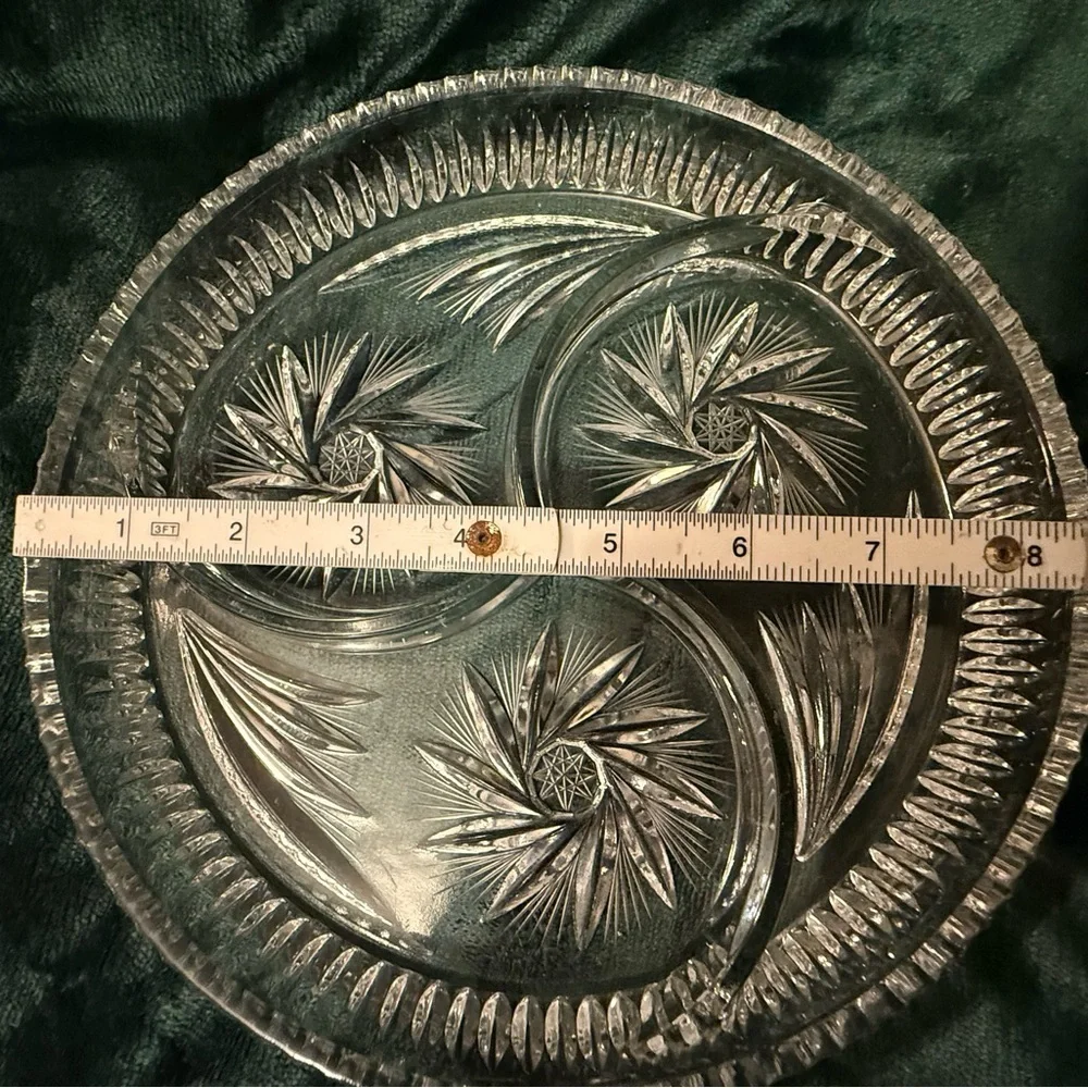 Vintage Crystal 3 Section Unique Serving Platter-Photo doesn’t do it justice!
